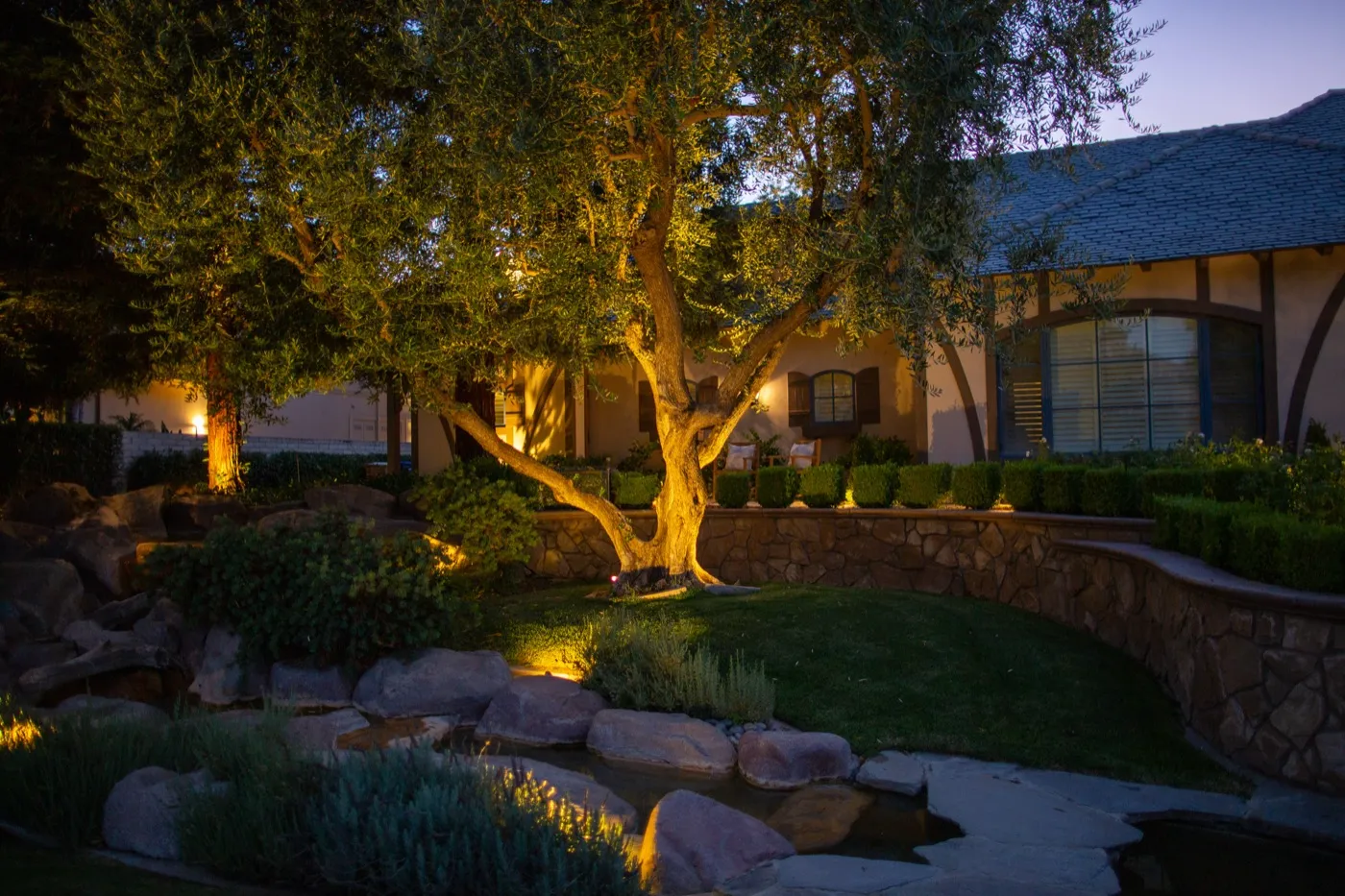 Garden bed lighting and low plantings